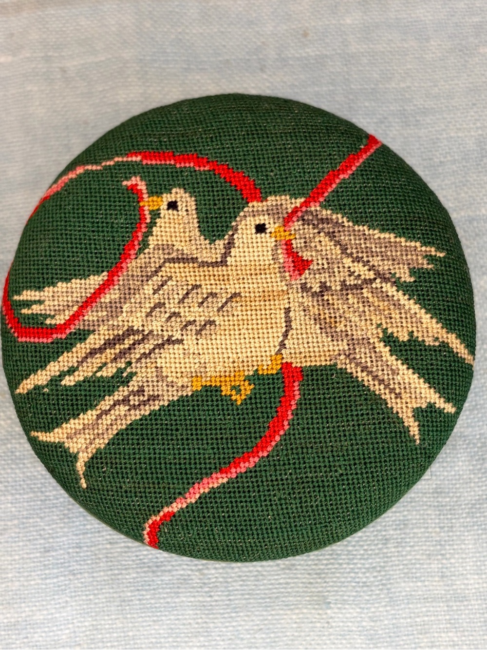 Two turtle doves needlepoint trinket box Christmas